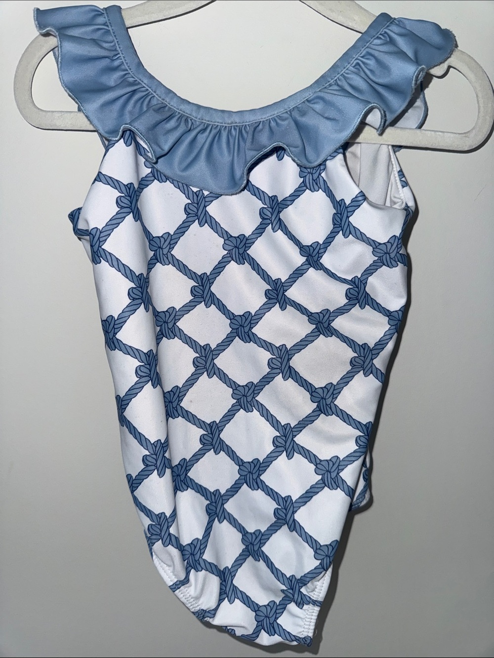 Girl's Blue Rope-Print Ruffle One-Piece Swimsuit